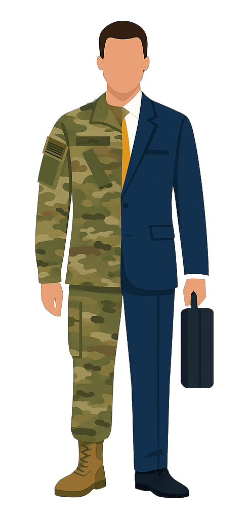 Veteran transitioning from military uniform to business suit