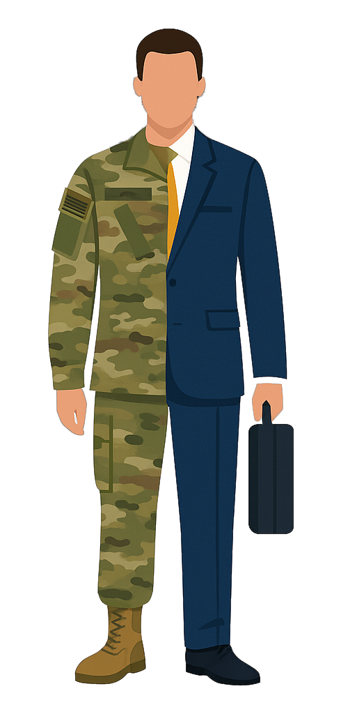 Veteran transitioning from military uniform to business suit